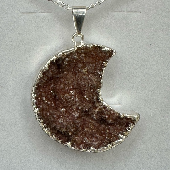 Red Amethyst Silver Plated Crescent Moon Pendant Necklace on Figaro Chain - Picture 9 of 11